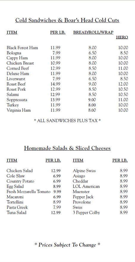 brand deli menu